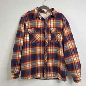 ROWM Men’s Flannel Shirt Jacket Sz L Sherpa Lined Plaid Fall Outdoor  Thermal